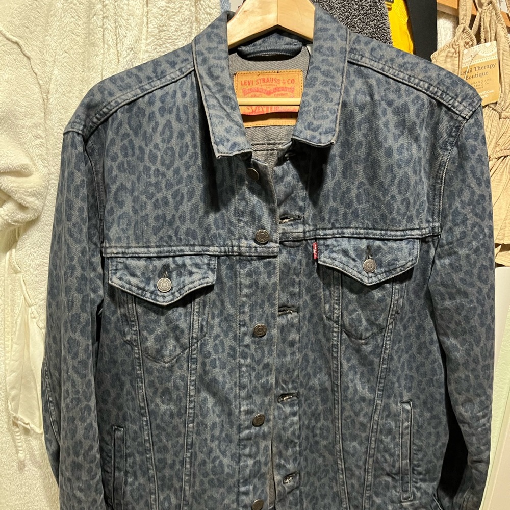 Levi Strauss Denim Jacket with Leopard Print Pattern - Dark Navy
